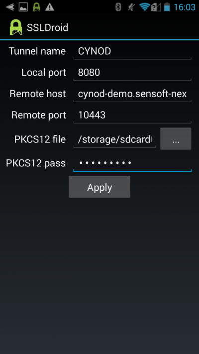 Page de configuration d'un tunnel SSLDroid